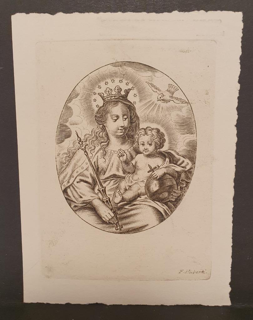 Sanctje Maria met kind F. Huberti Ets/Gravure 1940 Antwerpen, Verzamelen, Bidprentjes en Rouwkaarten, Verzenden, Bidprentje