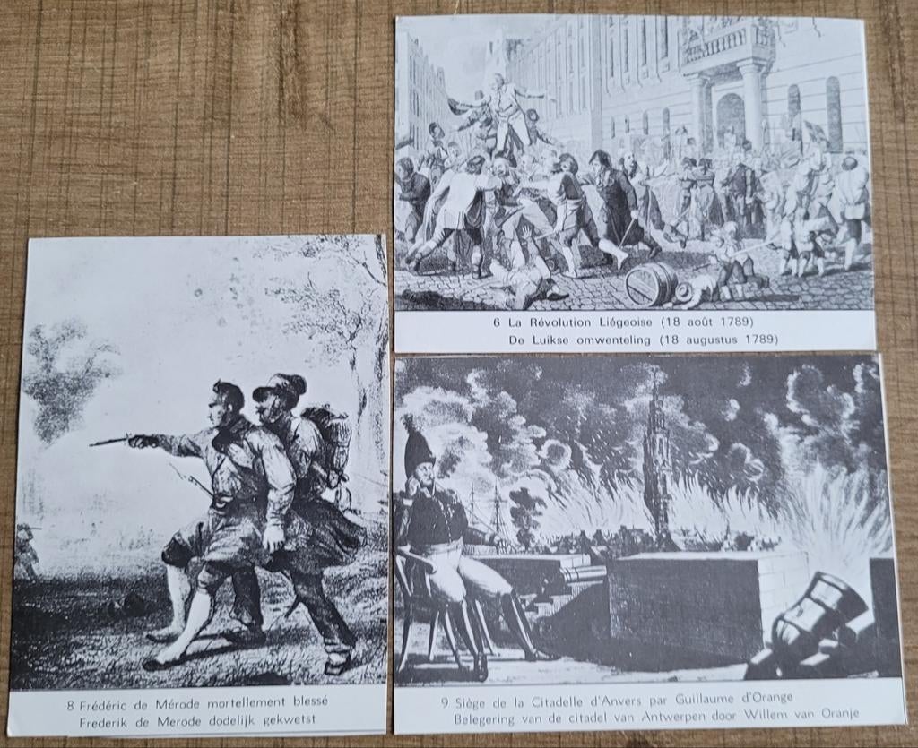 3 oude prenten: Belgische geschiedenis, Enlèvement ou Envoi, Utilisé, Autres sujets/thèmes, Gravure