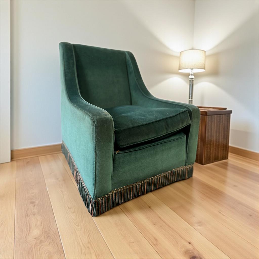 Vintage turkooise eenzit / fauteuil / zetel met franjes, Antiek en Kunst, Ophalen of Verzenden