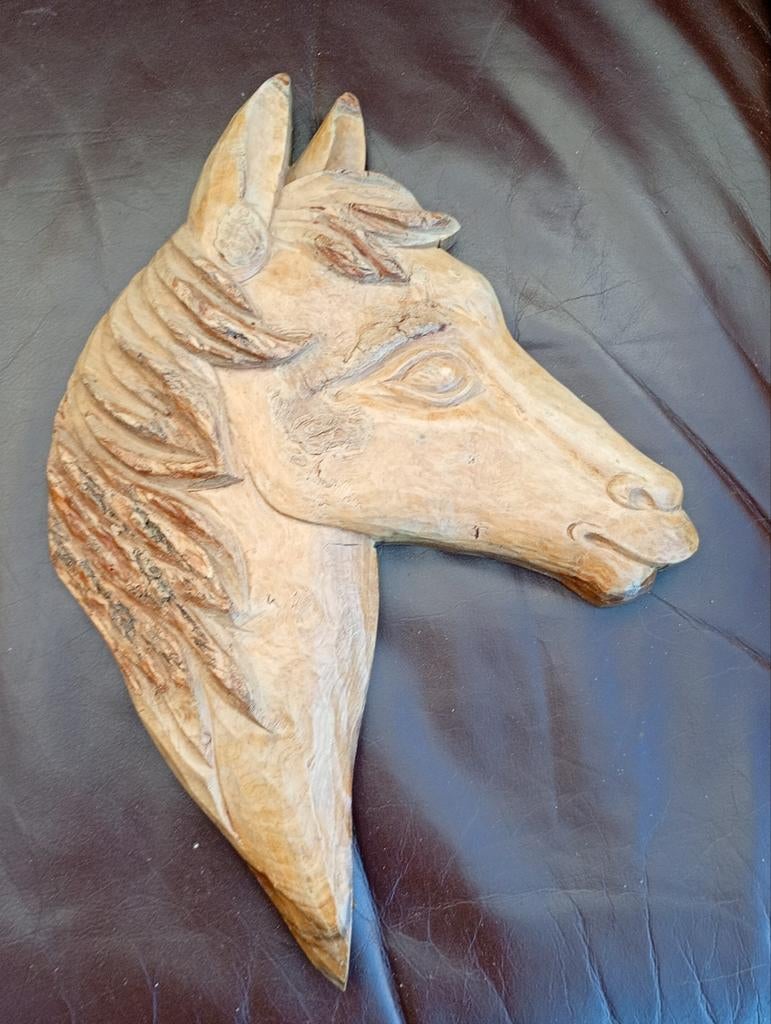 Paardenhoofd in hout, Antiek en Kunst, Kunst | Beelden en Houtsnijwerken, Ophalen of Verzenden