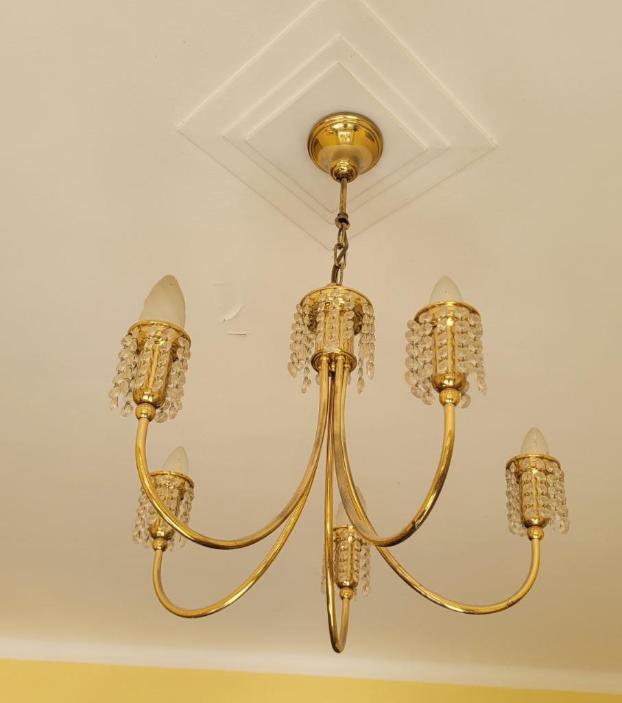 Lustre doré, Enlèvement, Comme neuf, Verre, Ancien et Vintage