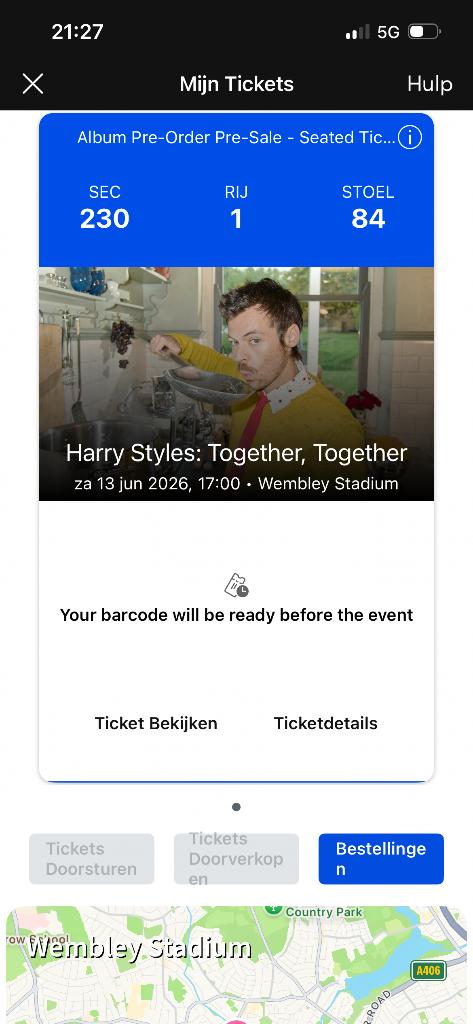 Harry Styles Together Together tour ticket Wembley 13 juni, Eén persoon, Juni