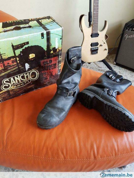 Bottes cuir noir moto Sancho vintage, Bottes