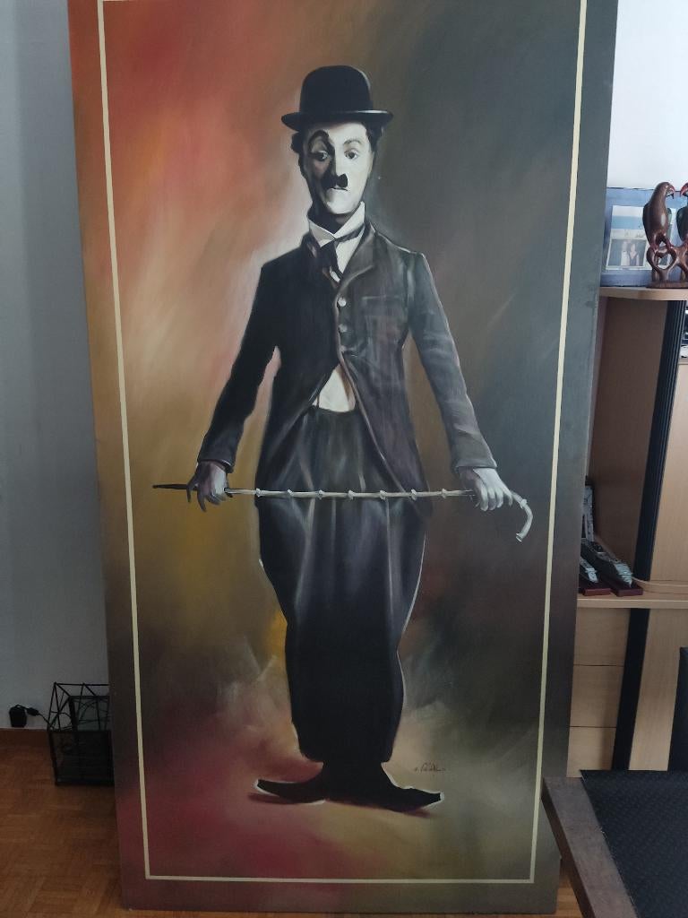 Charlie Chaplin  240 x 120 cm, Ophalen, Oorspronkelijke maker, Zo goed als nieuw, Schilderij