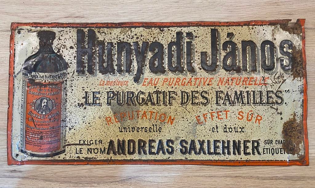 Plaque émaillée Hunyadi Janos Eau Purgative *rare, Collections