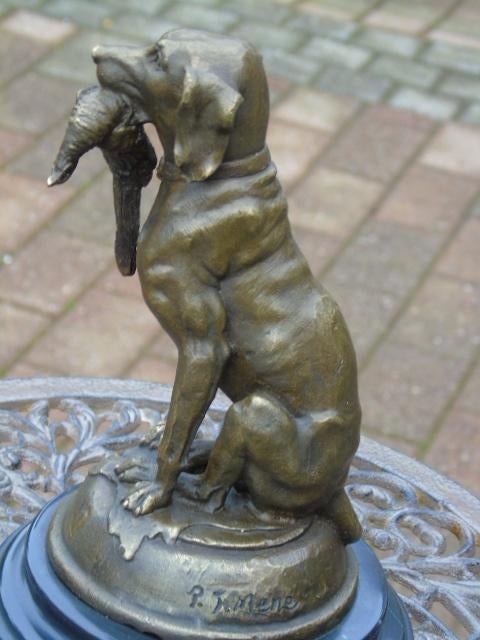 chien de chasse assis en bronze signé MENE ., Enlèvement ou Envoi, Bronze