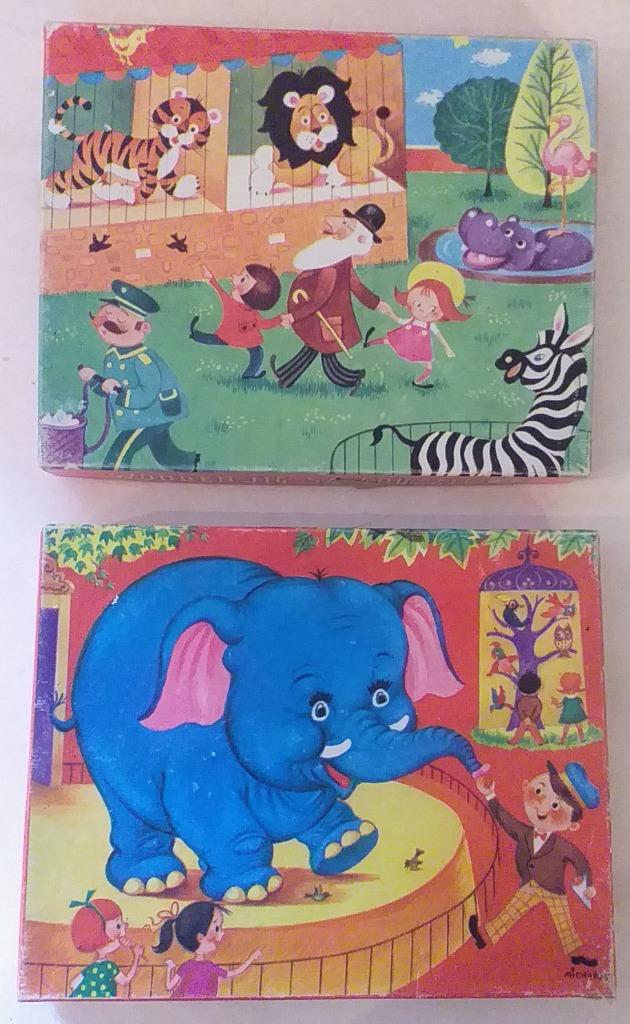 Deux vieux puzzles Pin-Kwin en bois. Thème : le zoo, Enlèvement ou Envoi