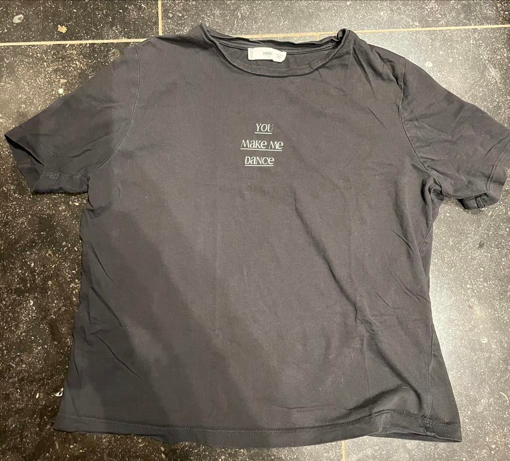 MNG kort donkergrijs/zwart dames t-shirt You make me dance L, Kleding | Dames, Ophalen of Verzenden, Zo goed als nieuw, Zwart
