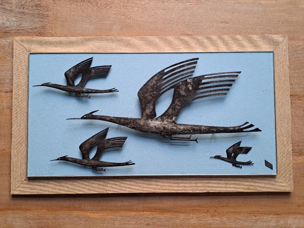 Vintage kunstwerk in hout en.metaal, Antiek en Kunst, Ophalen of Verzenden