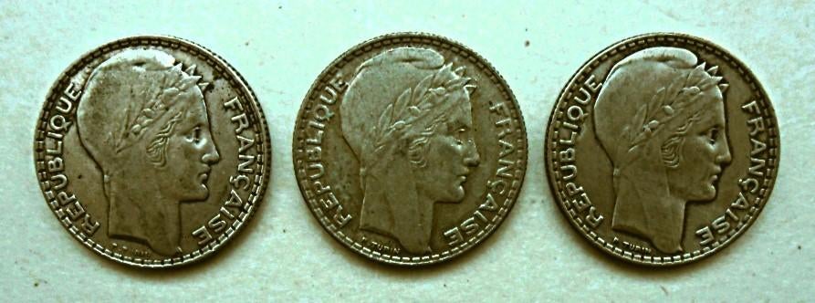 Monnaie France 3 x 10 francs argent, Envoi, France, Monnaie en vrac, Argent