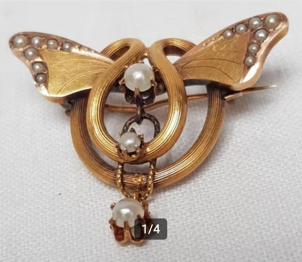 Broche Art Nouveau « papillon » en or 18 carats., Enlèvement ou Envoi, Or, Broche