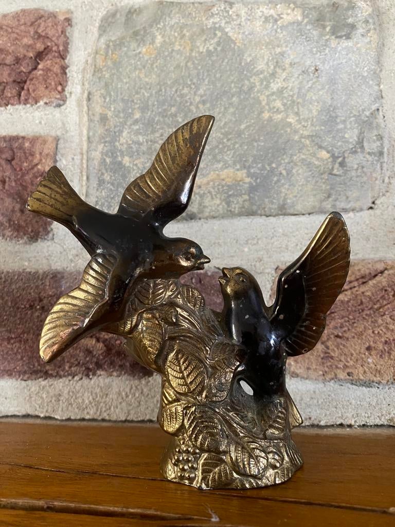 Couple ancienne hirondelles en bronze, Enlèvement ou Envoi, Comme neuf