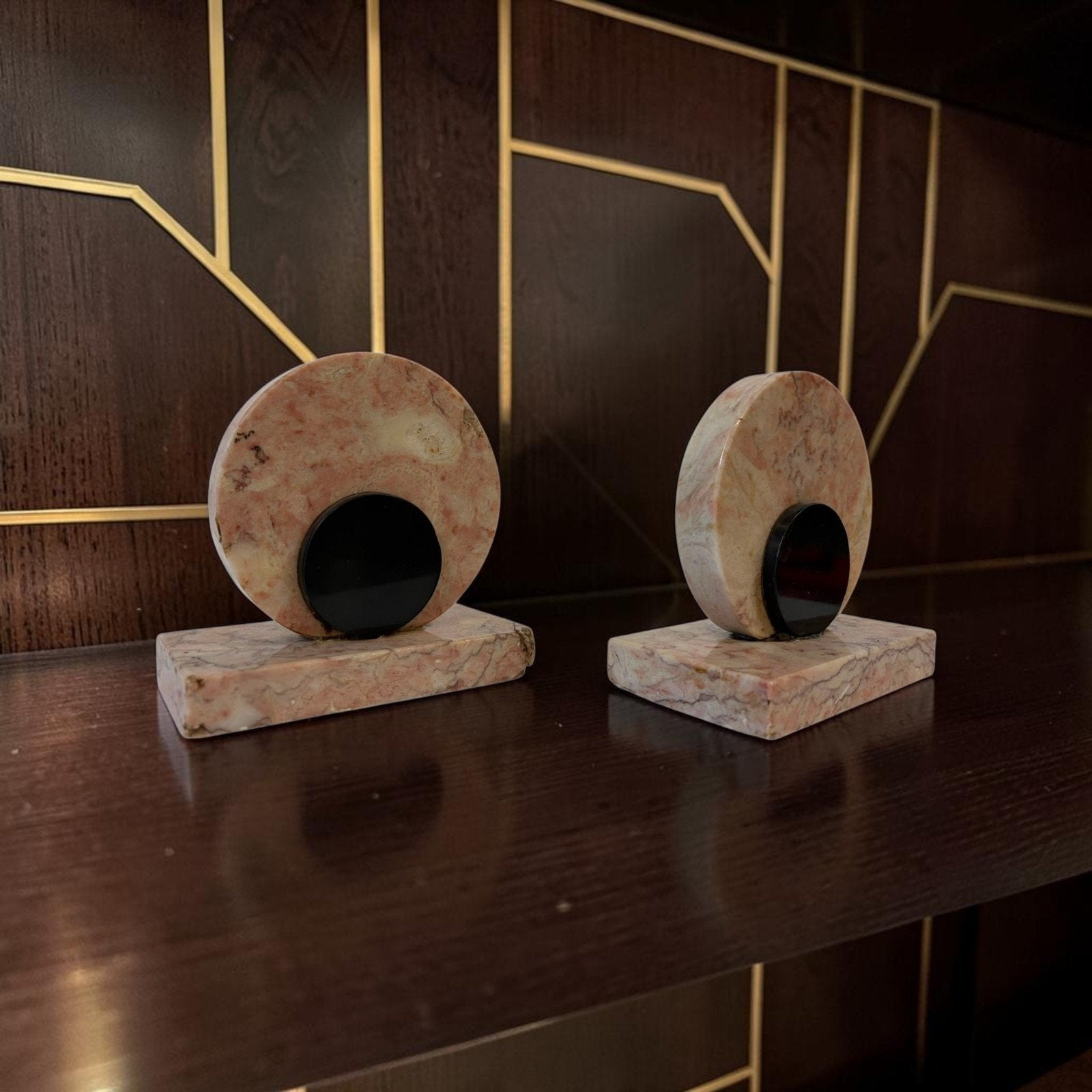 set van 2 vintage art deco houders /decoratie in rosé marmer, Antiek en Kunst, Ophalen