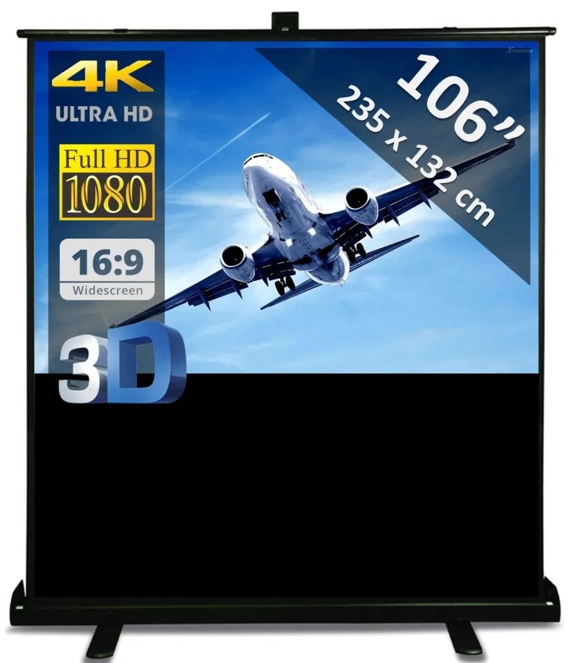 Pro-Vision TVMOVLB106 Vloerscherm 106" (270 cm) – 16:9, Ophalen, Handmatig, Gebruikt