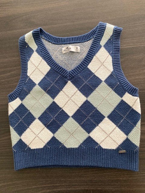 Blauwe debardeur met Schotse ruiten Hollister medium, Maat 38/40 (M), Blauw, Ophalen of Verzenden, Zo goed als nieuw