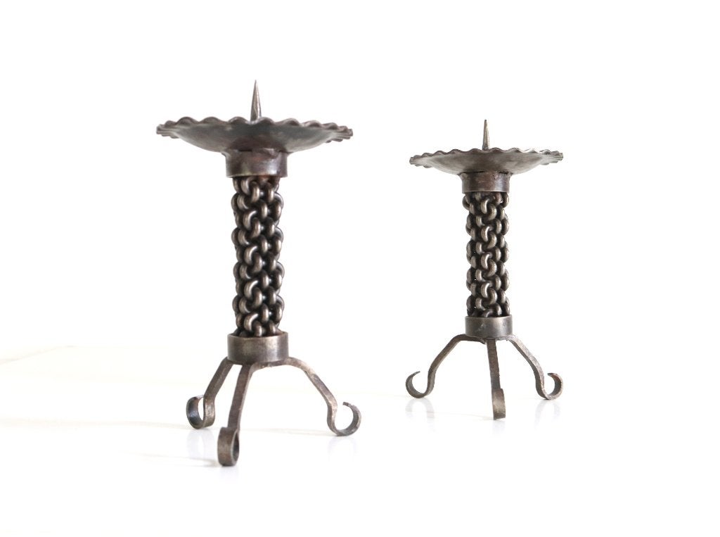 2 metalen Brutalist kandelaars - Vintage, Antiek en Kunst, Ophalen of Verzenden