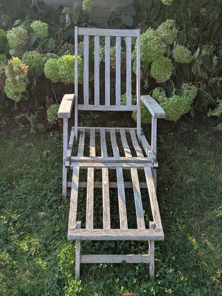 2 teak ligstoelen, Ophalen, Gebruikt, Teakhout, Inklapbaar