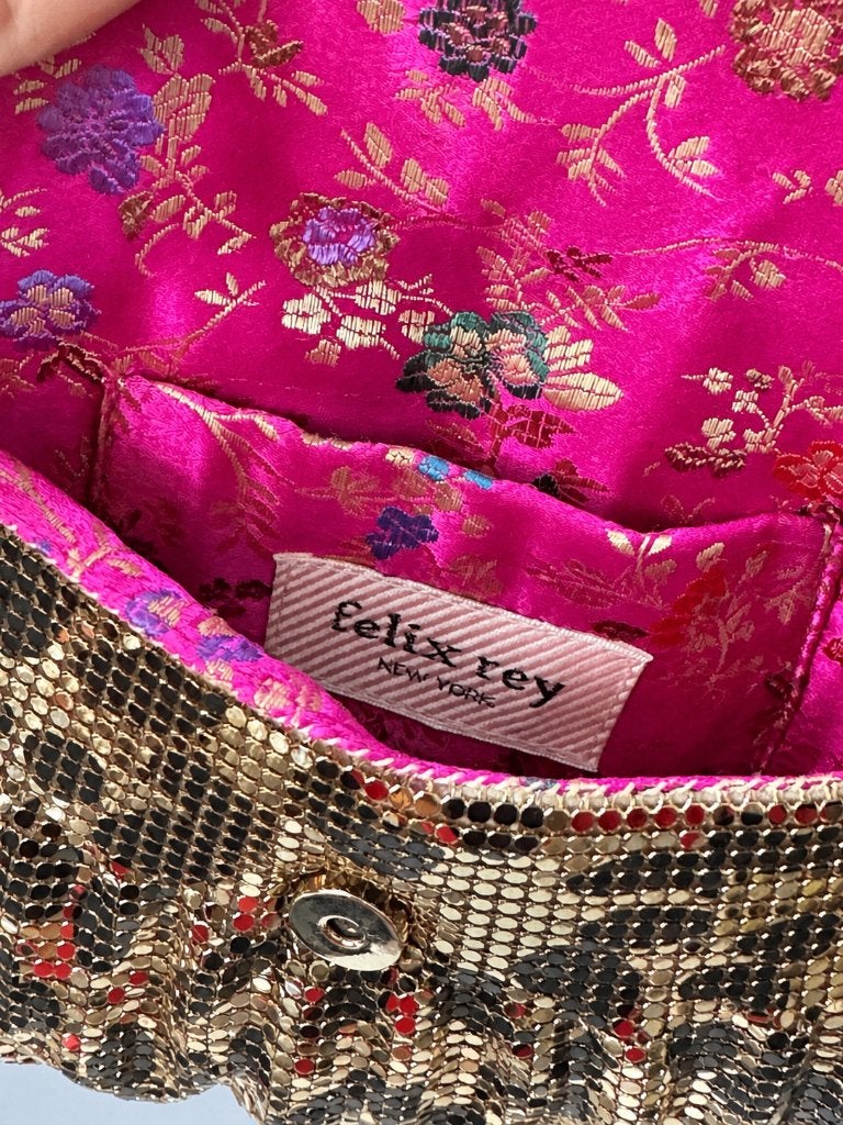 Félix Rey Leopard etui met pailletten en zijde, Handtassen en Accessoires, Felix Rey, Felix Rey, Geel, Ophalen of Verzenden