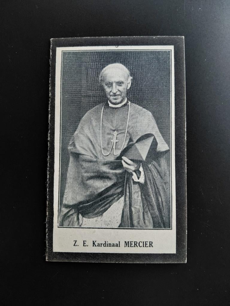 Bidprent Kardinaal Mercier + dankbrief, Verzamelen, Verzenden, Bidprentje