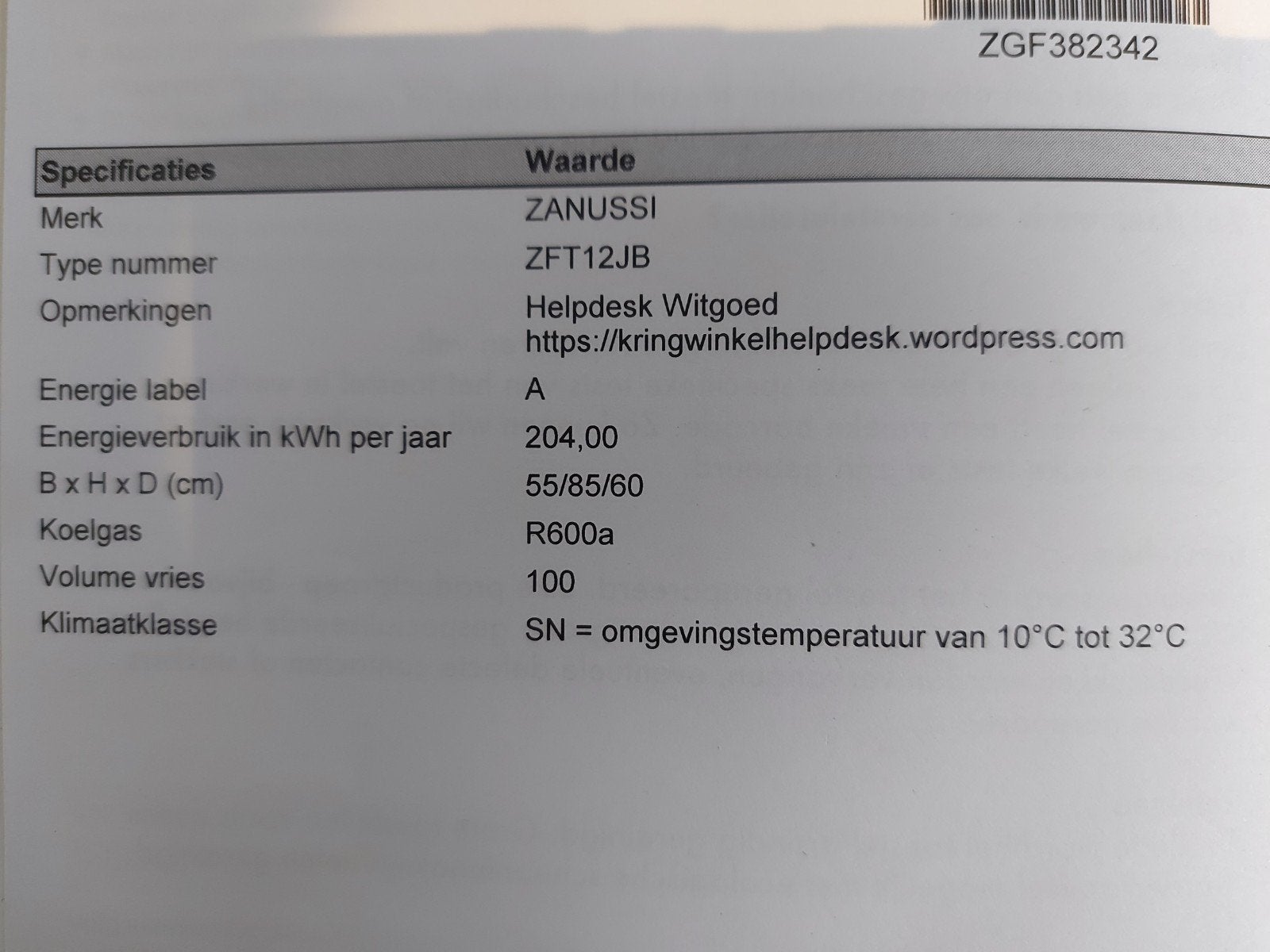 Zanussi klein model, Electroménager, Lave-linge, Enlèvement