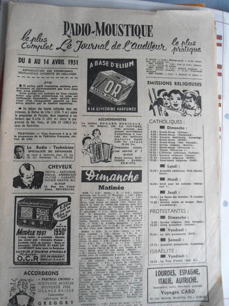 Ancienne Revue "Radio-Moustique" Journal de l'Auditeur 1951, Enlèvement, 1940 à 1960, Journal ou Magazine