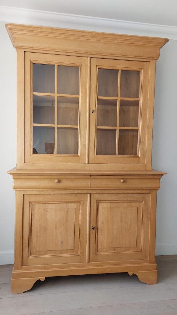 VITRINEKAST - FRANSE EIK - MASSIEF HOUT - TOP KWALITEIT, Huis en Inrichting, Glas, 200 cm of meer, Zo goed als nieuw, 25 tot 50 cm