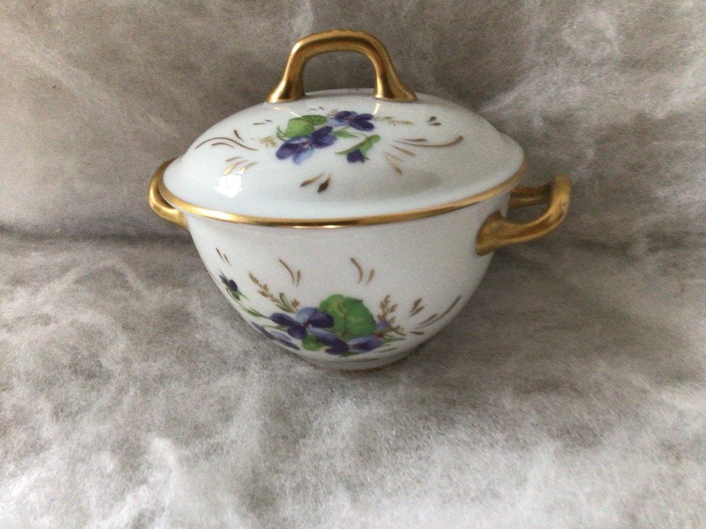 Limoges Giraud. Oud suikerpotje. Viooltjesmotief, Ophalen of Verzenden
