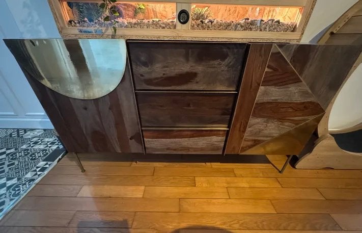 Armoire buffet maison du monde acheté 949€ en bois shesham, Enlèvement, Comme neuf, Métal