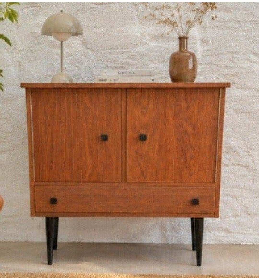 Vintage kastje in teak met 1 lade en 2 deurtjes, Ophalen