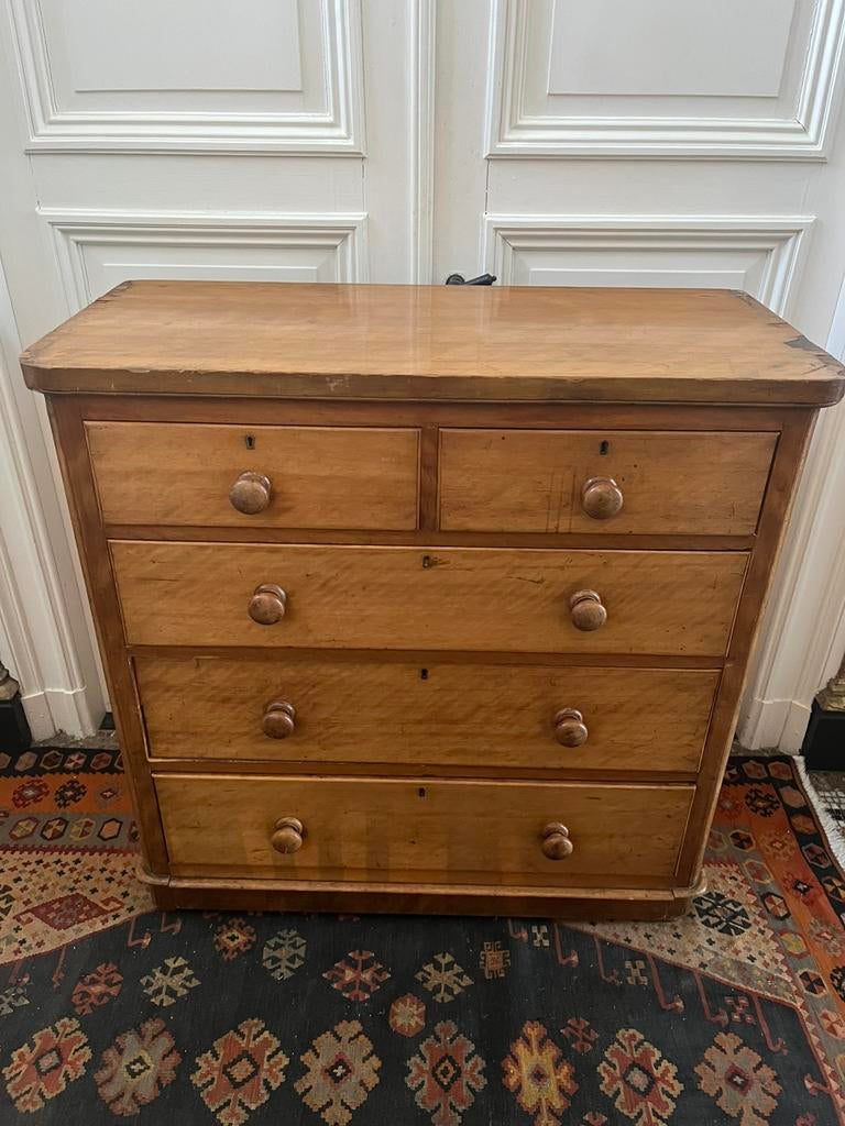 ANTIEKE ENGELSE LADENKAST COMMMODE BLOND MAHONIE 1880, Ophalen, Gebruikt, 5 laden of meer, 100 tot 150 cm