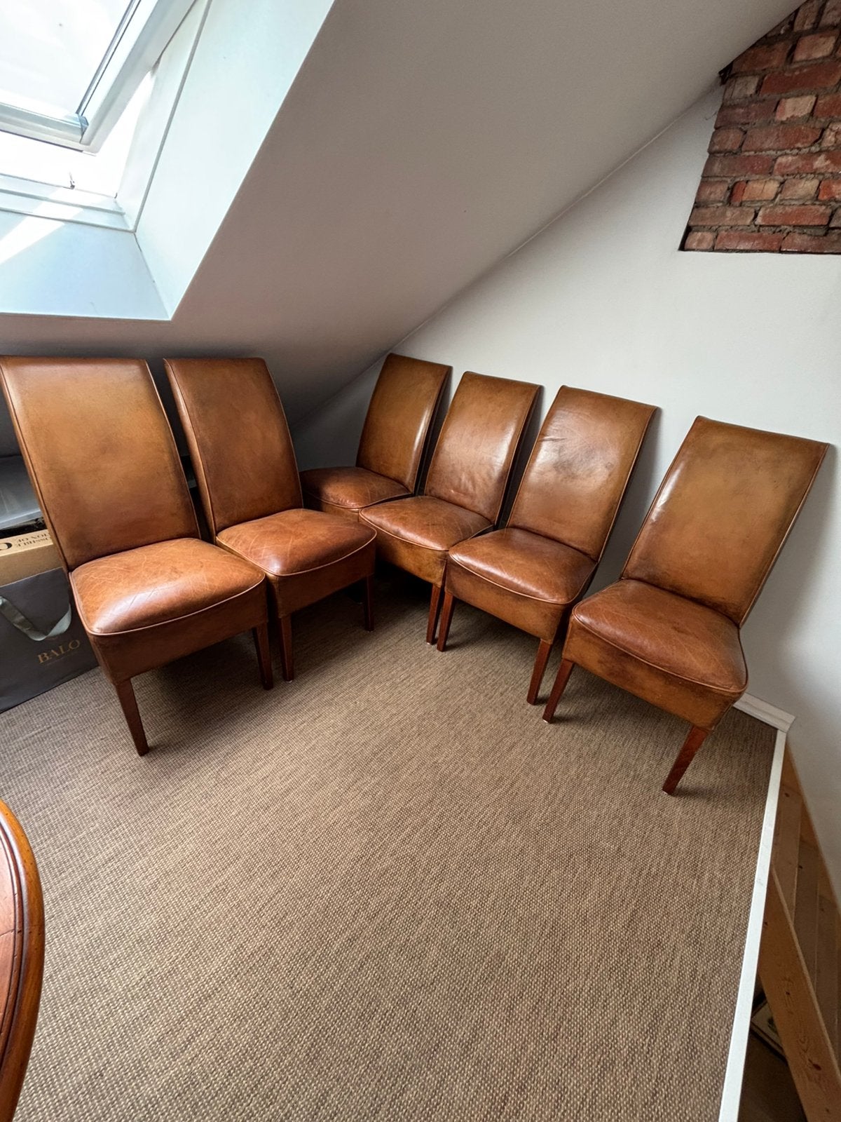 6 leren eetkamerstoelen – cognackleur, Ophalen, Gebruikt, Leer