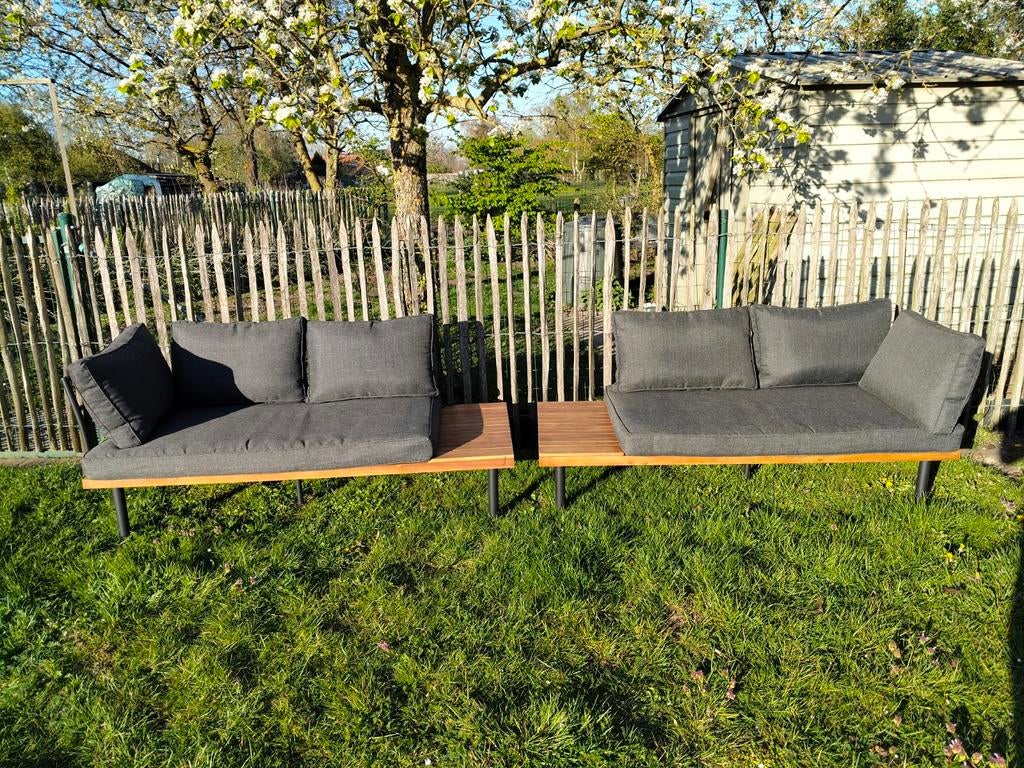 Loungeset 2 keer 2-zit aluminium met hout [NIEUW], Tuin en Terras, Tuinsets en Loungesets, Ophalen, Aluminium