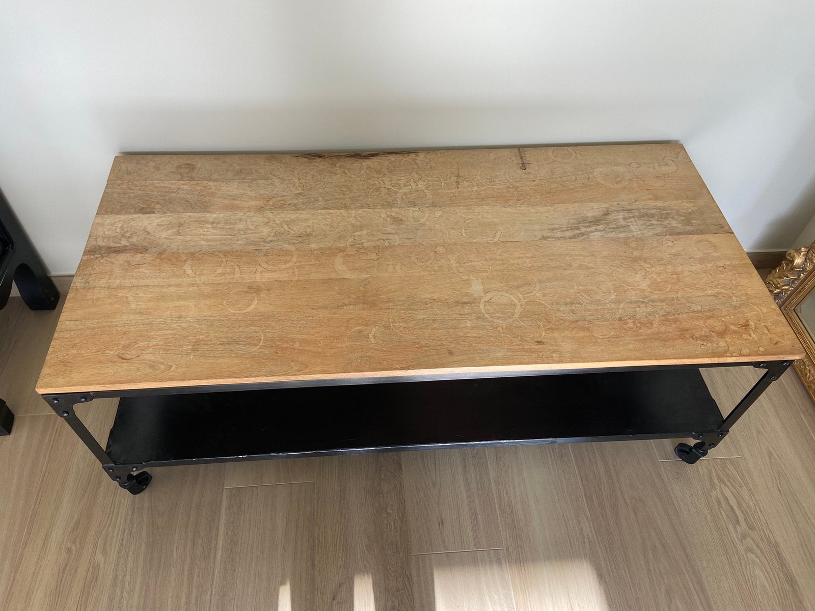 GRATIS - Salontafel (industrieel - hout), Huis en Inrichting, Ophalen, Gebruikt, 100 tot 150 cm, 50 tot 100 cm