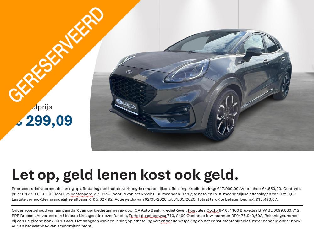 Ford Puma 1.0i Ecoboost MHEV 92kW Aut. ST-Line X, https://public.car-pass.be/vhr/db769798-a7d2-4d92-b1b2-8cc17bd7fd0f, Stof, 129 g/km