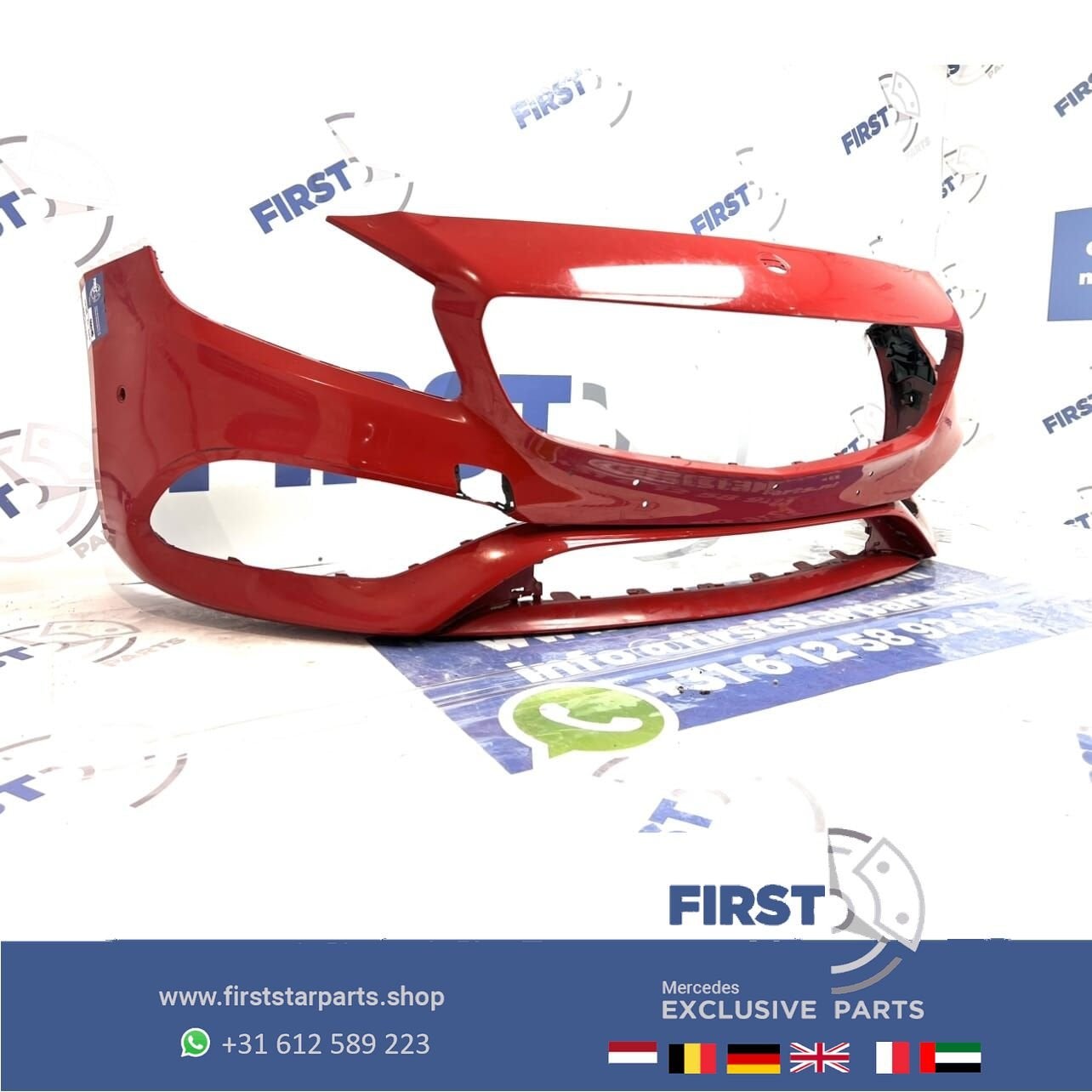 Mercedes A KLASSE BUMPER W176 AMG FACELIFT VOORBUMPER ROOD M, Gebruikt, -, Voor, Ophalen of Verzenden