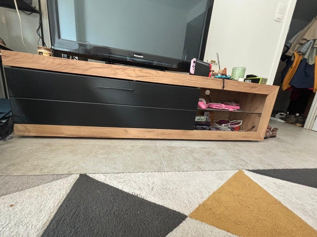 Meuble TV moderne bois & noir avec rangements, 25 à 50 cm, Moins de 100 cm, 150 à 200 cm, Comme neuf