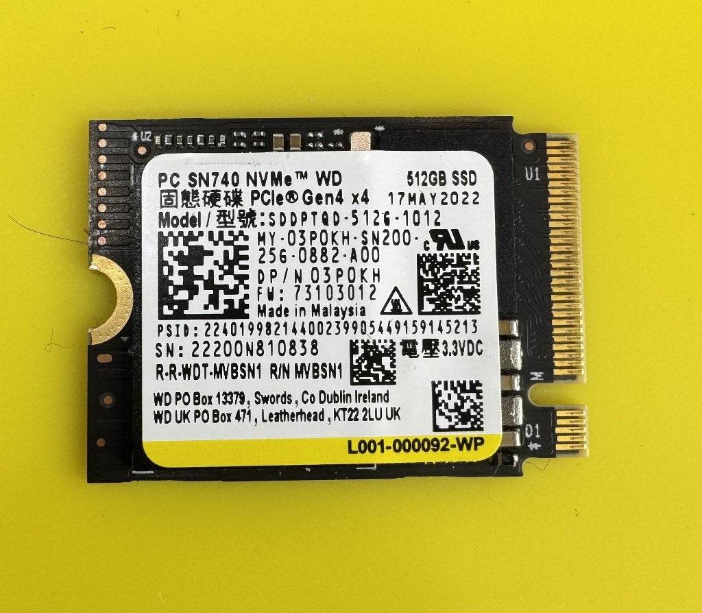 512Gb SSD Western Digital SN740 NVMe M.2 Type 2230 Gen 4x4, Intern, SSD, Ophalen of Verzenden, Zo goed als nieuw