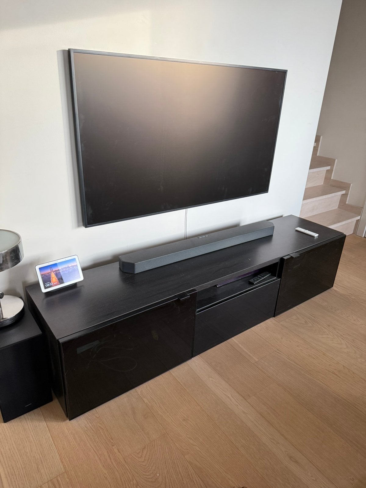 Modern zwart hoogglans tv-meubel - 180 cm breed, Ophalen, Zo goed als nieuw