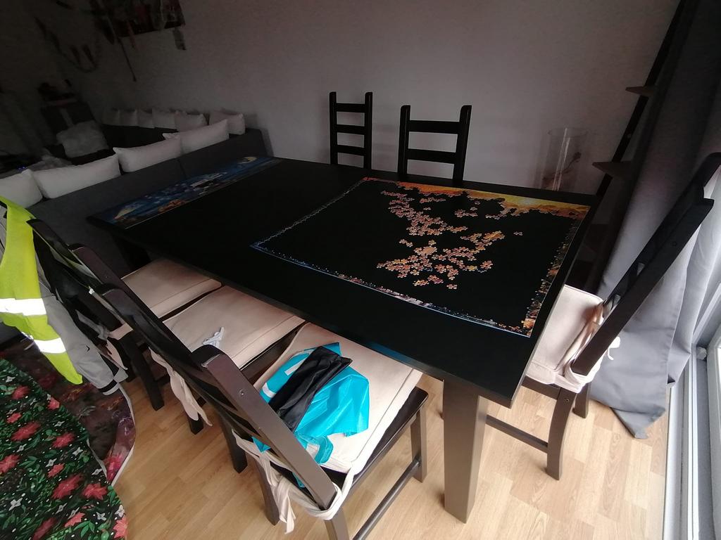 Ikea eettafel verlenbaar + 6 stoelen+kussentjes, Huis en Inrichting, Tafels | Eettafels, Ophalen, Gebruikt, 100 tot 150 cm, 200 cm of meer