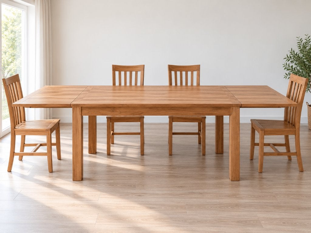 Table salle à manger Tiffanies Coll. 160—260 cm + 4 chaises, Enlèvement, Utilisé, Warm massief-houten uiterlijk; rechte, robuuste poten; tijdloos