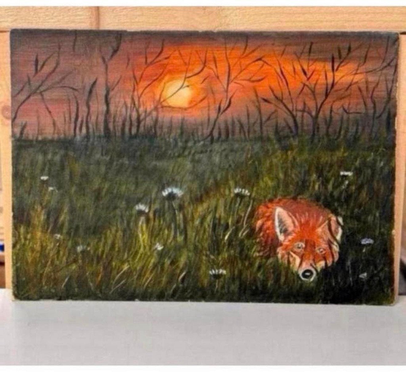 Mooi schilderij, Zonsondergang vos - Joca Beeby 1980 art, Antiek en Kunst, Ophalen of Verzenden, Klassiek, Gesigneerd