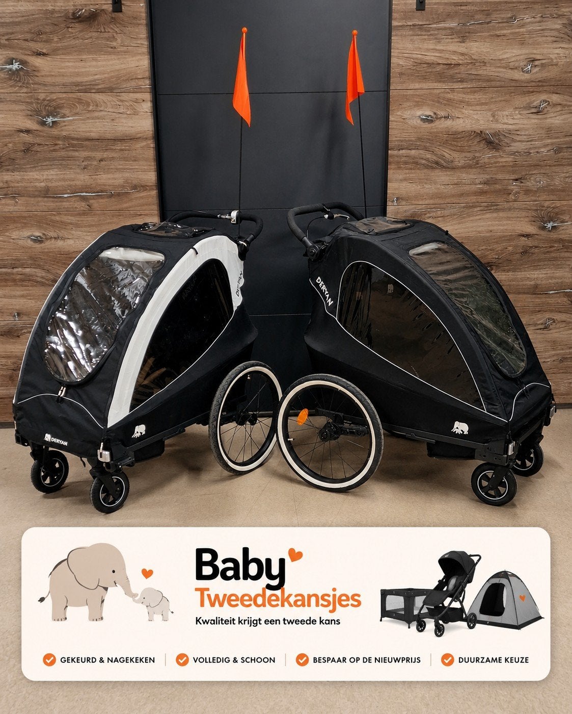 Remorque à vélo 3-en-1 Deryan, biplace Running Pushchair Out, Enlèvement ou Envoi