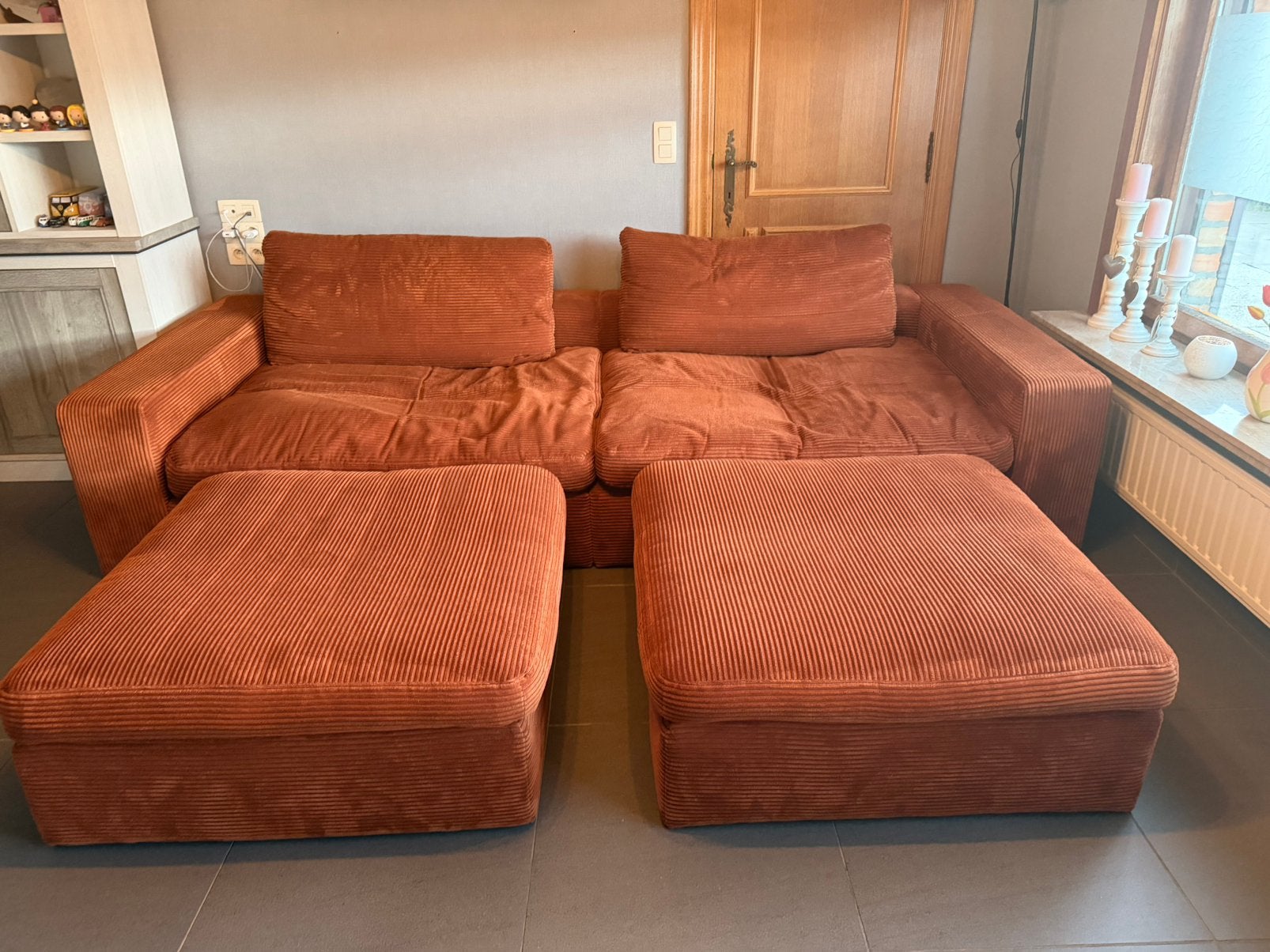 Zetel met 2 poefs, Enlèvement, Comme neuf