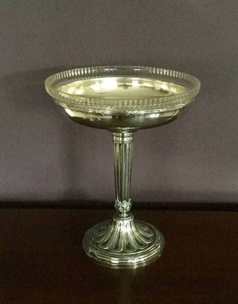 Oude bonbonnière glas, verzilverde kelk op voet, Antiek en Kunst, Ophalen of Verzenden