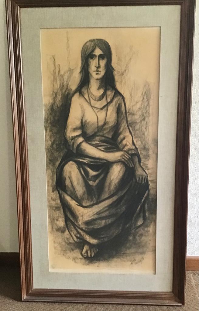 Michele Broeders 1936-2024 , houtskool - zittende vrouw, Ophalen of Verzenden