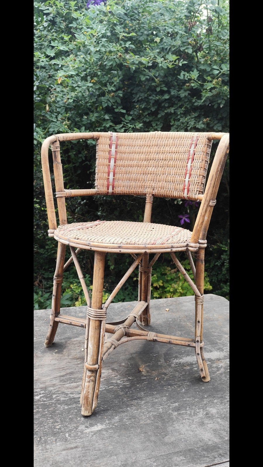 Vintage rieten bamboe stoel 25€, Ophalen, Gebruikt, Overige kleuren, Vintage