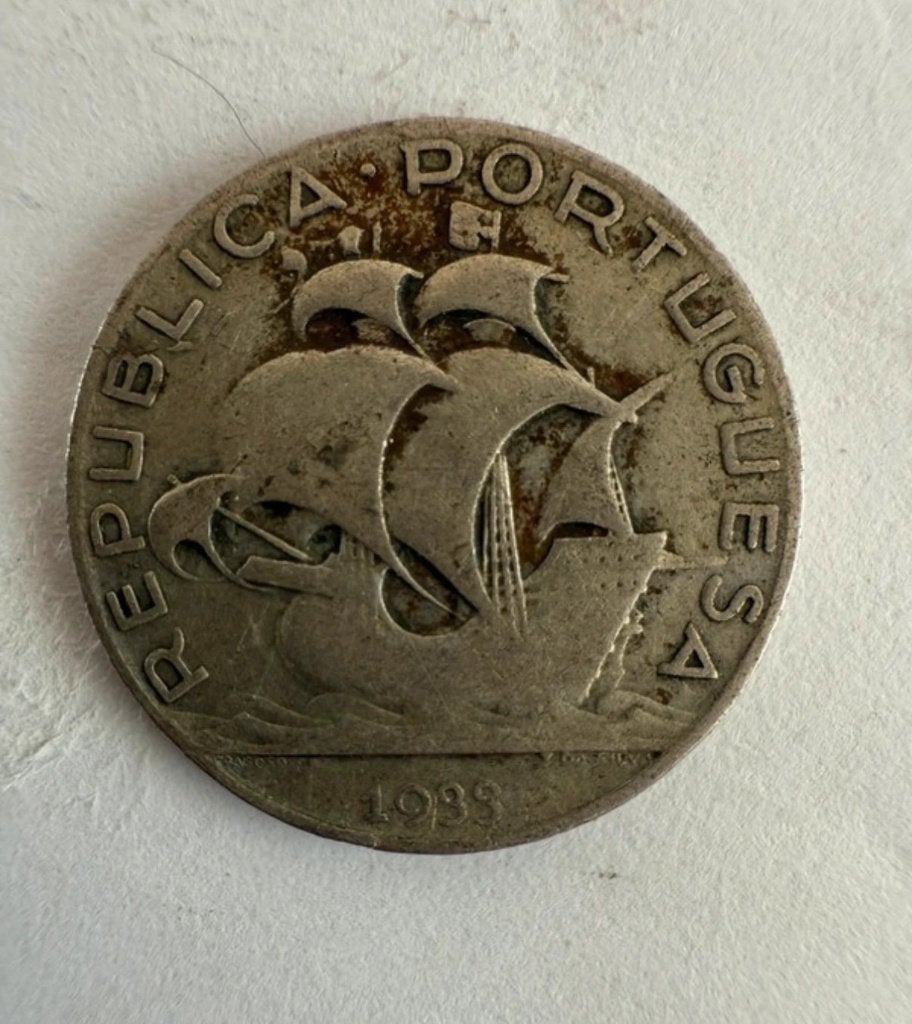 Zilveren munt Portugal 2,50 Escudos 1933 karveel, Ophalen of Verzenden, Overige landen, Losse munt, Zilver