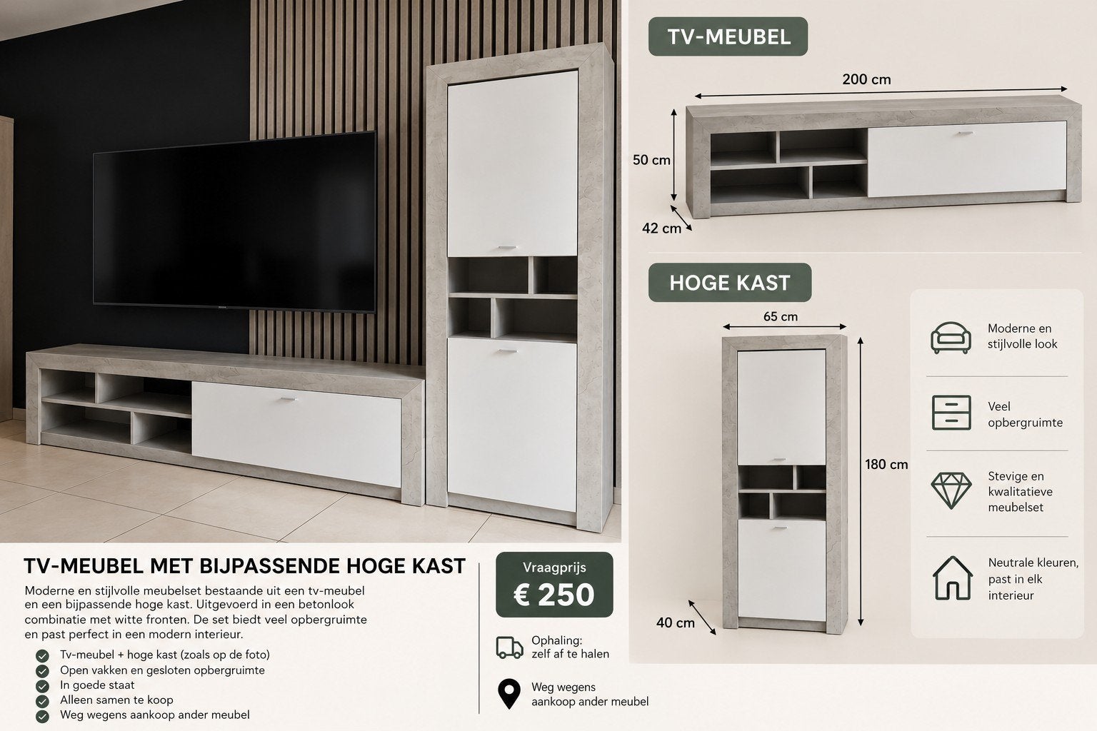 tv meubel met hoge kast, Ophalen