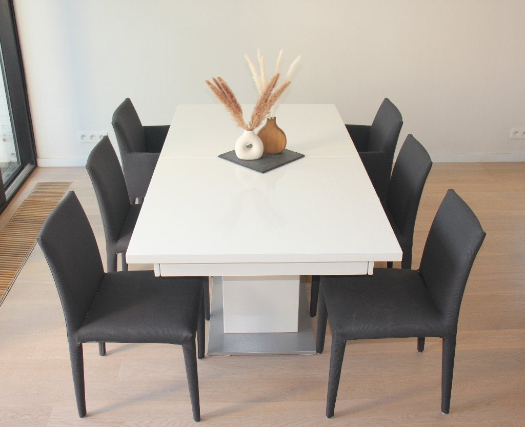 Table de salle à manger extensible blanche brillante, Maison & Meubles, Enlèvement, Utilisé, 50 à 100 cm, Modern en stijlvol