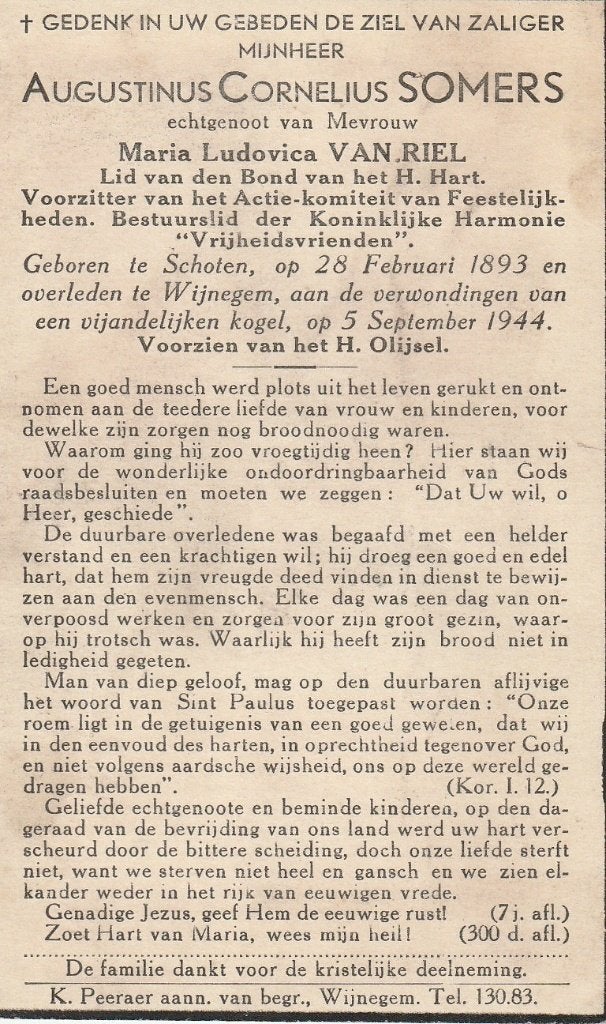 Oorlog 1940-45 vijandelijke kogel Augustinus Somers, Verzamelen, Ophalen of Verzenden